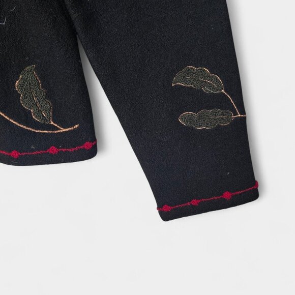 VTG 90s Tally-ho 100% Wool Floral Embroidered Zip Cardigan Jacket S Fall Artsy - Picture 3 of 9